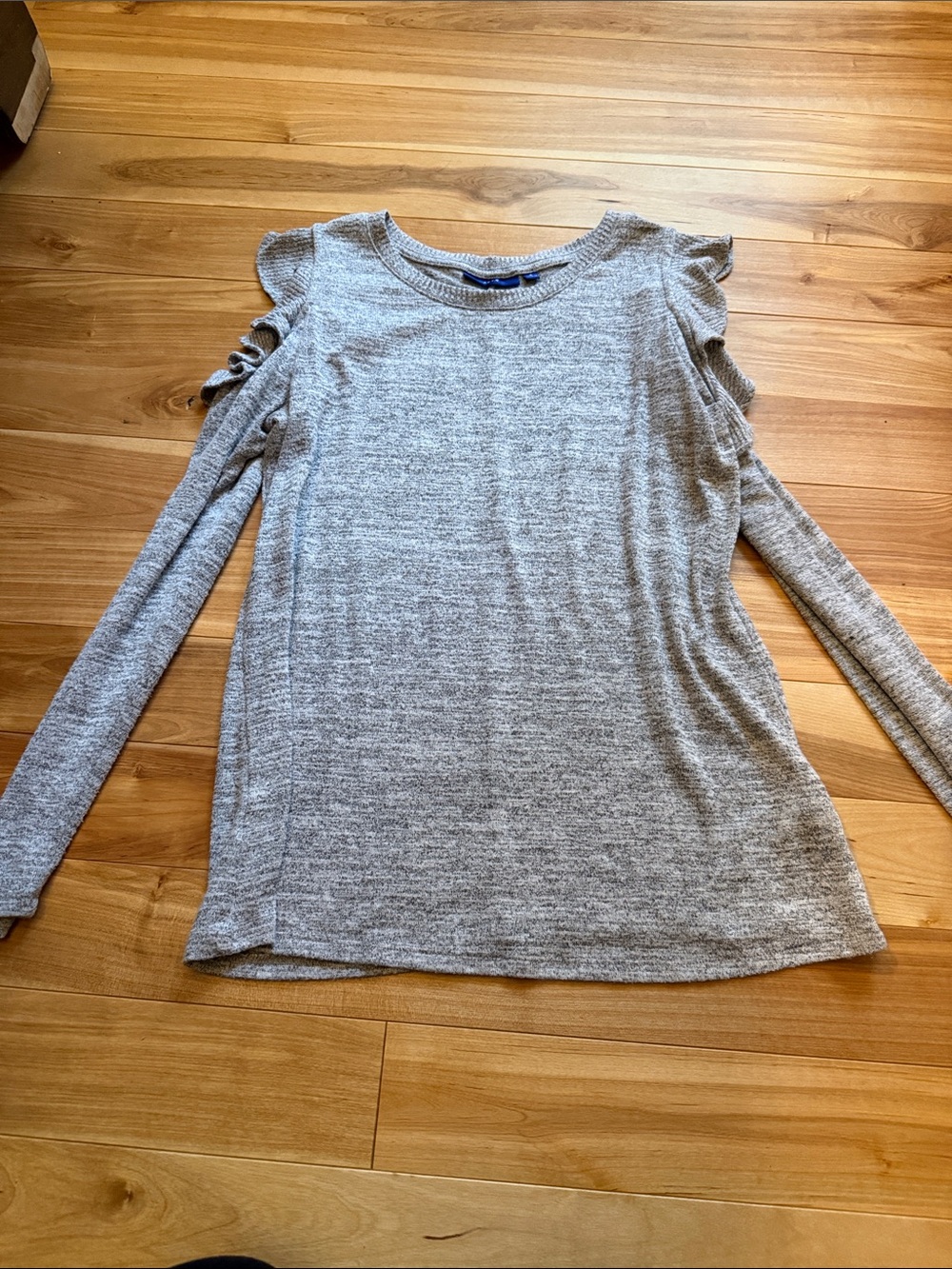 Gray Ruffle Shoulder Long-Sleeve Top Open Shoulder Cut Out